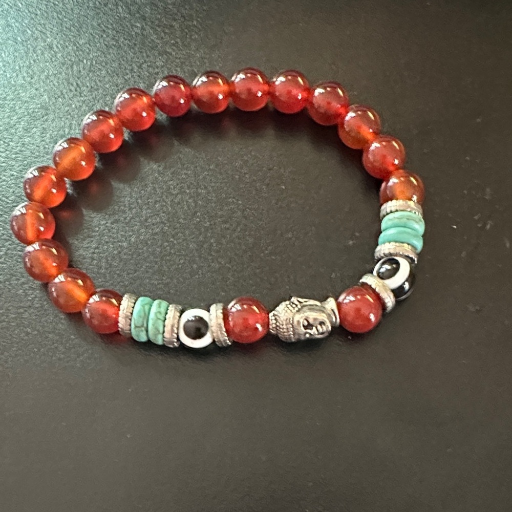 Buddha and Evil Eye Charm Red and Silver Beaded Bracelet 🧿